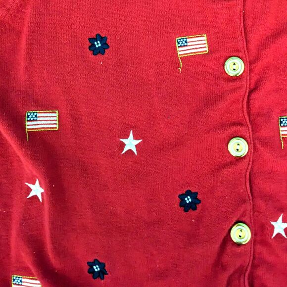 Vintage Teddi Cardigan Sweater Womens S Patriotic Grandmacore American Flag Star - Picture 4 of 8